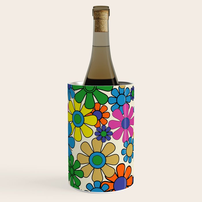 Groovy Retro Garden Flowers 60s 70s Vibrant Colorful Floral Pattern Wine Chiller Gallery Image 2