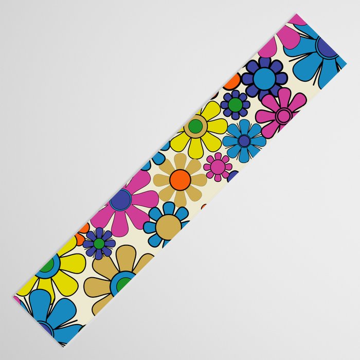 Groovy Retro Garden Flowers 60s 70s Vibrant Colorful Floral Pattern Table Runner Gallery Image 3