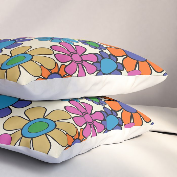 Groovy Retro Garden Flowers 60s 70s Vibrant Colorful Floral Pattern Pillow Sham Gallery Image 3