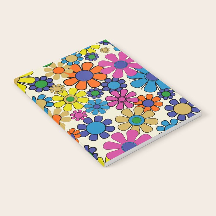 Groovy Retro Garden Flowers 60s 70s Vibrant Colorful Floral Pattern Notebook Gallery Image 2