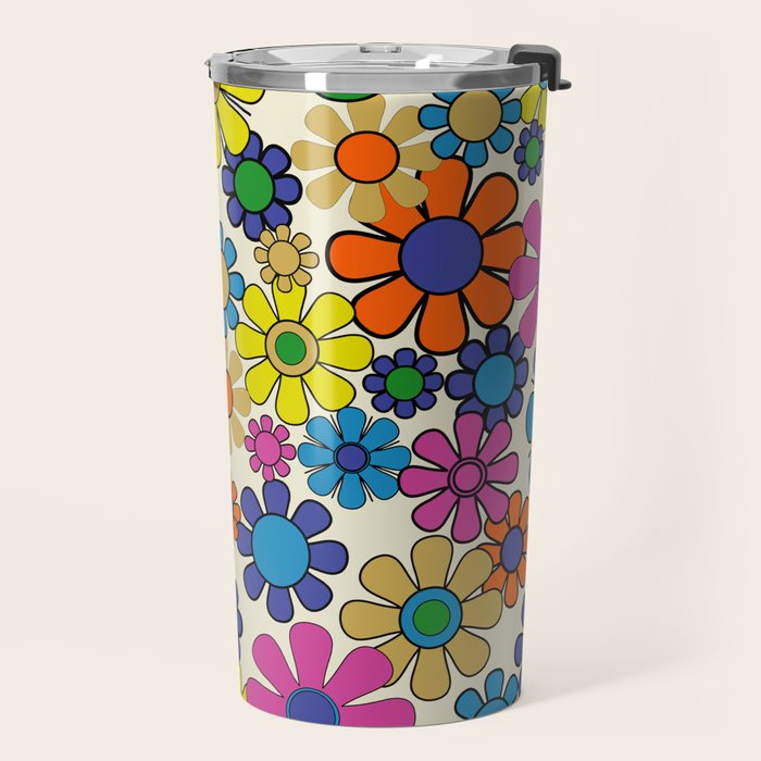 Groovy Retro Garden Flowers 60s 70s Vibrant Colorful Floral Pattern Travel Mug Gallery Image 2