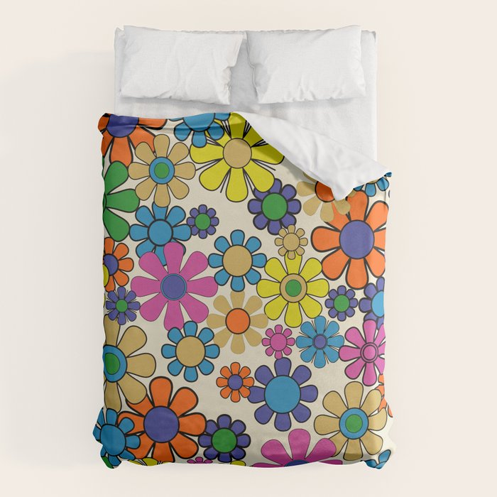 Groovy Retro Garden Flowers 60s 70s Vibrant Colorful Floral Pattern Duvet Cover Gallery Image 6