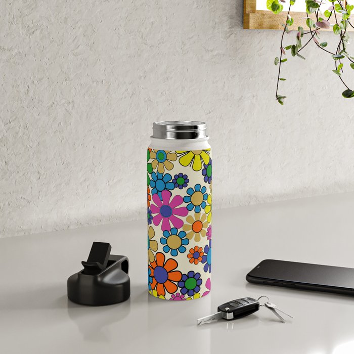 Groovy Retro Garden Flowers 60s 70s Vibrant Colorful Floral Pattern Water Bottle Gallery Image 4