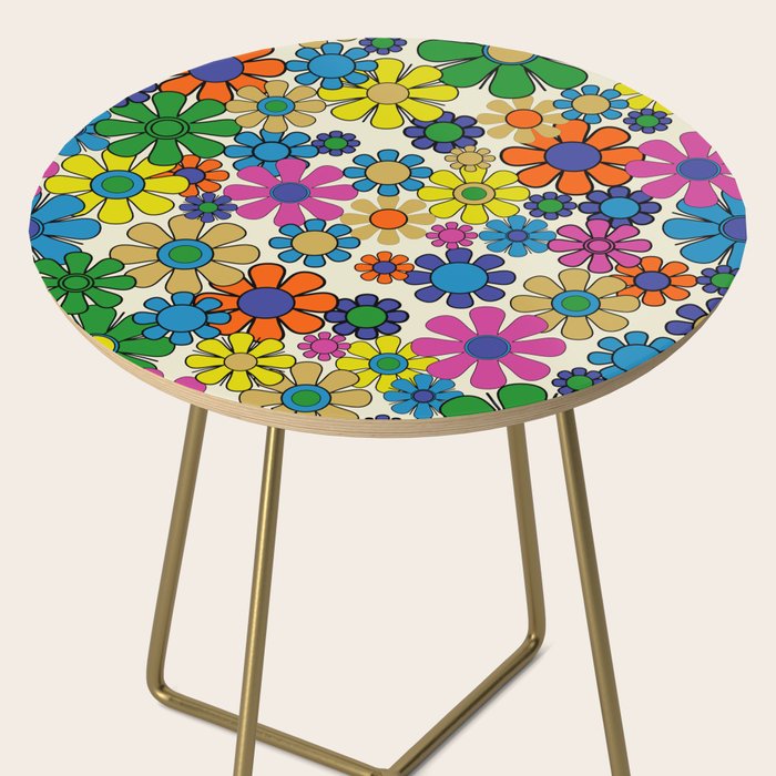 Groovy Retro Garden Flowers 60s 70s Vibrant Colorful Floral Pattern Side Table Gallery Image 2
