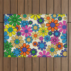 Groovy Retro Garden Flowers 60s 70s Vibrant Colorful Floral Pattern Outdoor Rug Gallery Image 1