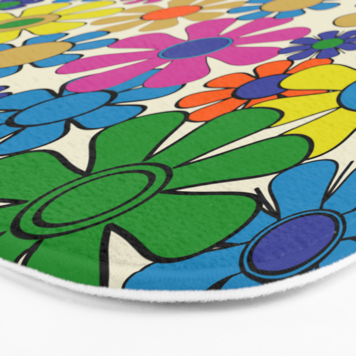 Groovy Retro Garden Flowers 60s 70s Vibrant Colorful Floral Pattern Bath Mat Gallery Image 3