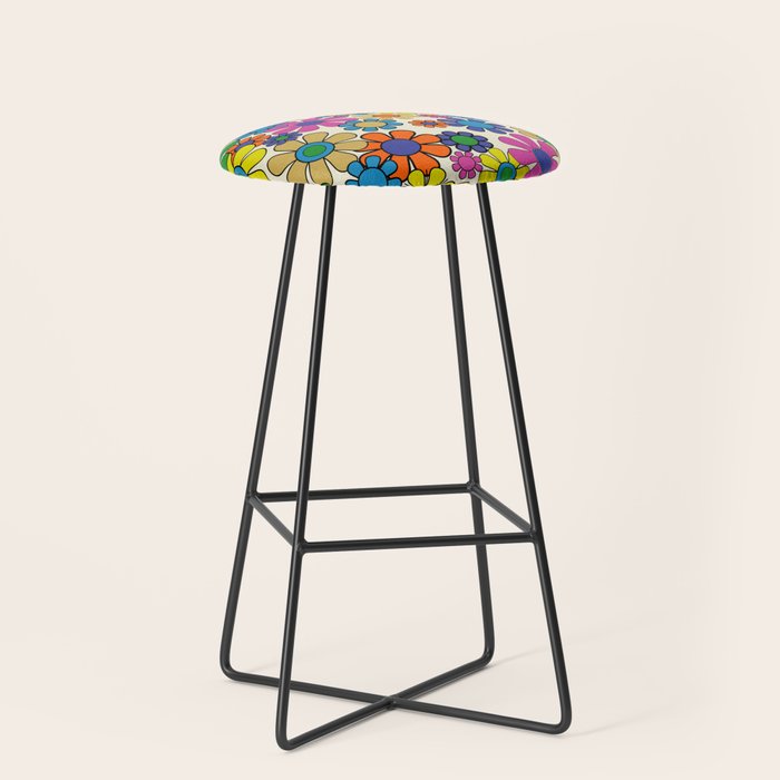 Groovy Retro Garden Flowers 60s 70s Vibrant Colorful Floral Pattern Stool Gallery Image 1