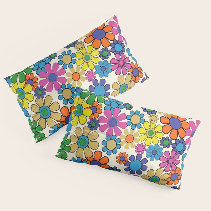 Groovy Retro Garden Flowers 60s 70s Vibrant Colorful Floral Pattern Pillow Sham Gallery Image 2