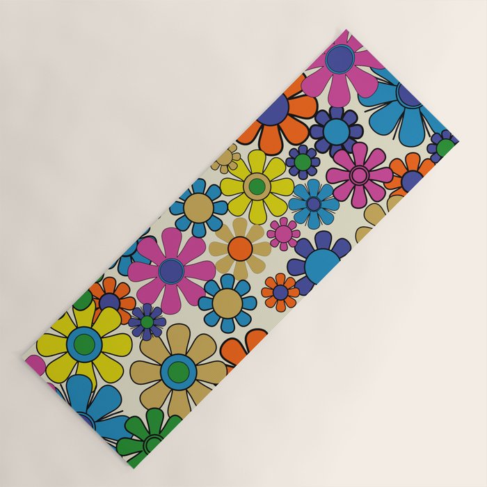 Groovy Retro Garden Flowers 60s 70s Vibrant Colorful Floral Pattern Yoga Mat Gallery Image 1