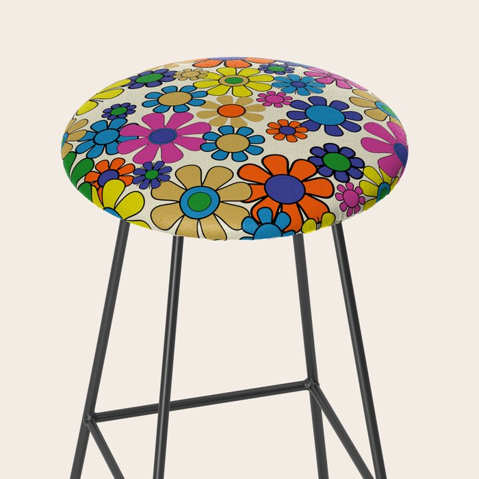 Groovy Retro Garden Flowers 60s 70s Vibrant Colorful Floral Pattern Stool Gallery Image 2