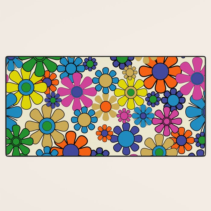 Groovy Retro Garden Flowers 60s 70s Vibrant Colorful Floral Pattern Desk Mat Gallery Image 3
