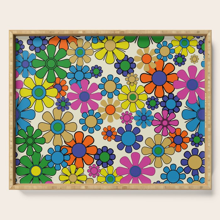Groovy Retro Garden Flowers 60s 70s Vibrant Colorful Floral Pattern Serving Tray Gallery Image 1