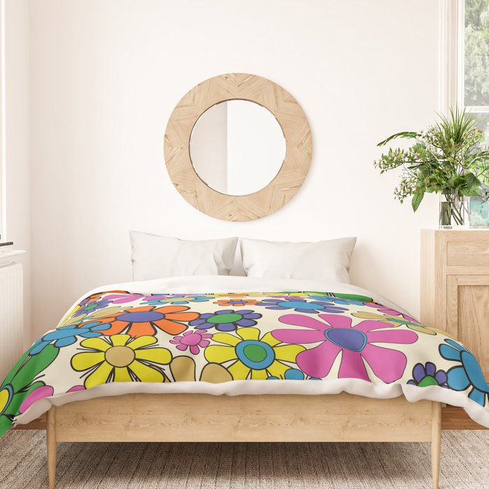 Groovy Retro Garden Flowers 60s 70s Vibrant Colorful Floral Pattern Duvet Cover Gallery Image 3