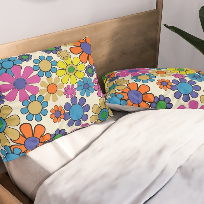 Groovy Retro Garden Flowers 60s 70s Vibrant Colorful Floral Pattern Pillow Sham Gallery Image 2