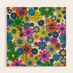 Groovy Retro Garden Flowers 60s 70s Vibrant Colorful Floral Pattern Wood Wall Art Gallery Image 1