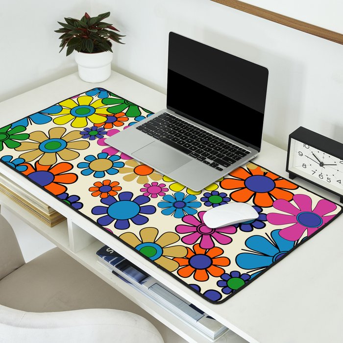 Groovy Retro Garden Flowers 60s 70s Vibrant Colorful Floral Pattern Desk Mat Gallery Image 2