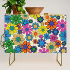 Groovy Retro Garden Flowers 60s 70s Vibrant Colorful Floral Pattern Credenza Gallery Image 1