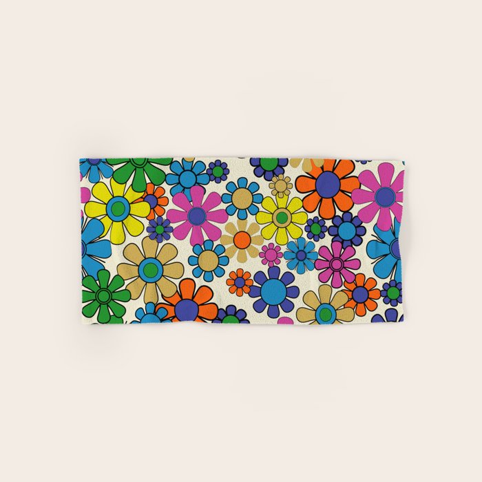 Groovy Retro Garden Flowers 60s 70s Vibrant Colorful Floral Pattern Bath Towel Gallery Image 1