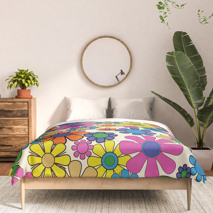 Groovy Retro Garden Flowers 60s 70s Vibrant Colorful Floral Pattern Comforter Gallery Image 3