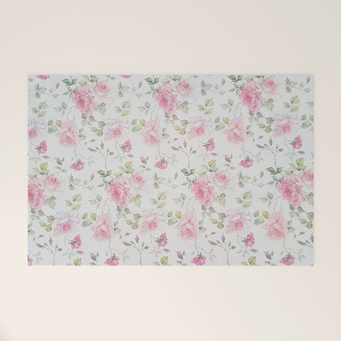 Elegant blush pink white vintage rose floral Welcome Mat Gallery Image 1