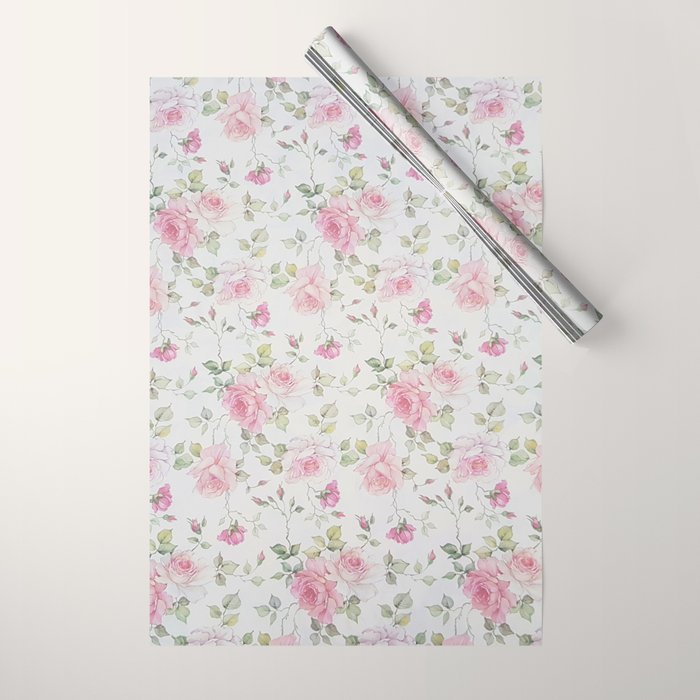Elegant blush pink white vintage rose floral Wrapping Paper Gallery Image 1