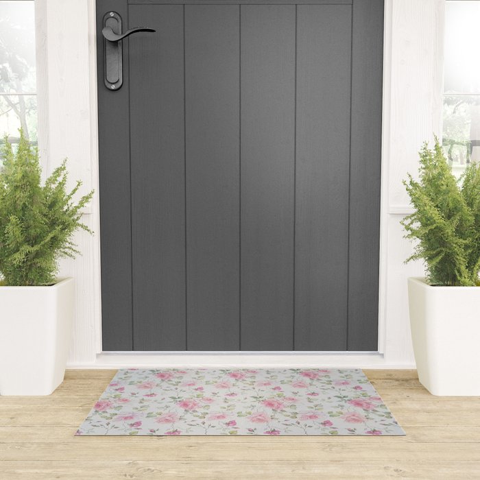 Elegant blush pink white vintage rose floral Welcome Mat Gallery Image 3