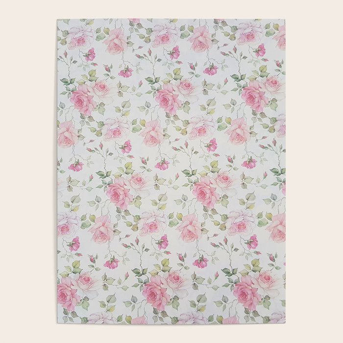 Elegant blush pink white vintage rose floral Poster Gallery Image 1