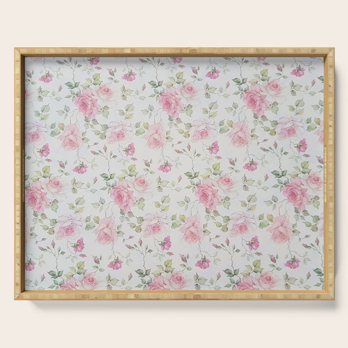 Elegant blush pink white vintage rose floral Serving Tray Gallery Image 1