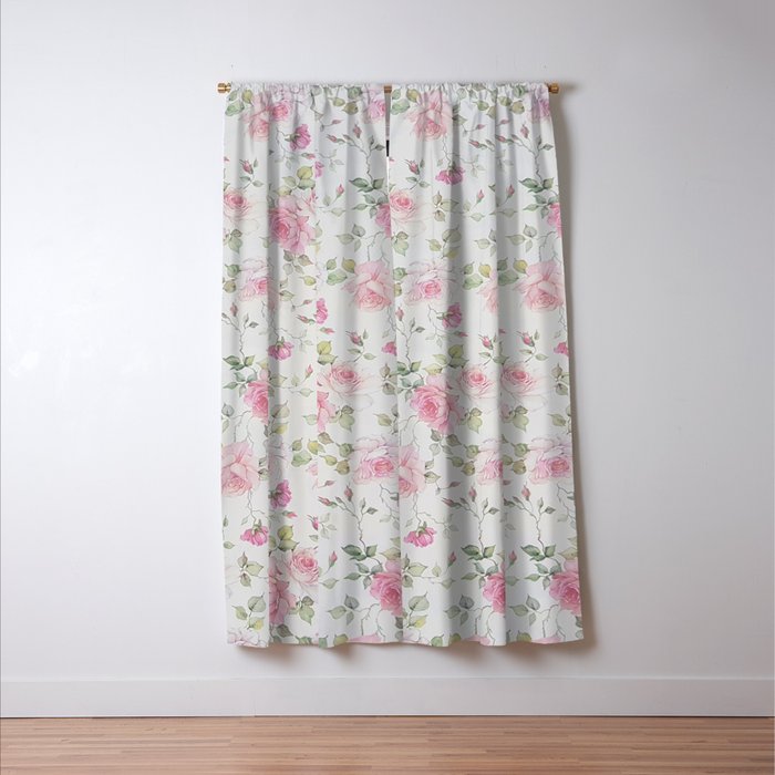 Elegant blush pink white vintage rose floral Window Curtain Gallery Image 3