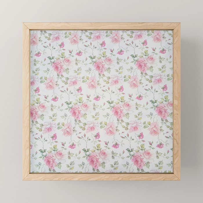 Elegant blush pink white vintage rose floral Mini Art Print Gallery Image 1