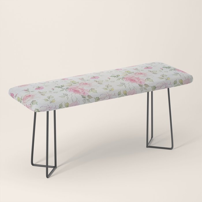 Elegant blush pink white vintage rose floral Bench Gallery Image 1
