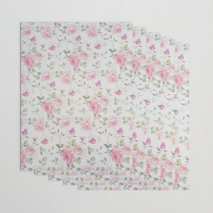 Elegant blush pink white vintage rose floral Wrapping Paper Gallery Image 3