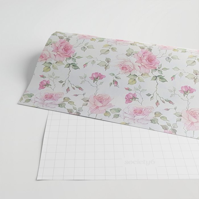 Elegant blush pink white vintage rose floral Wrapping Paper Gallery Image 2