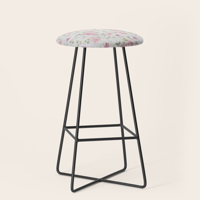 Elegant blush pink white vintage rose floral Stool Gallery Image 1
