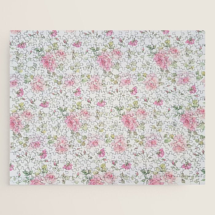Elegant blush pink white vintage rose floral Jigsaw Puzzle Gallery Image 1