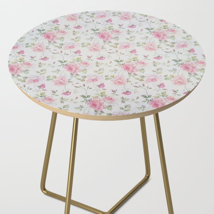 Elegant blush pink white vintage rose floral Side Table Gallery Image 2