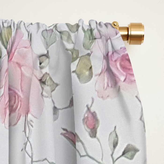 Elegant blush pink white vintage rose floral Window Curtain Gallery Image 2