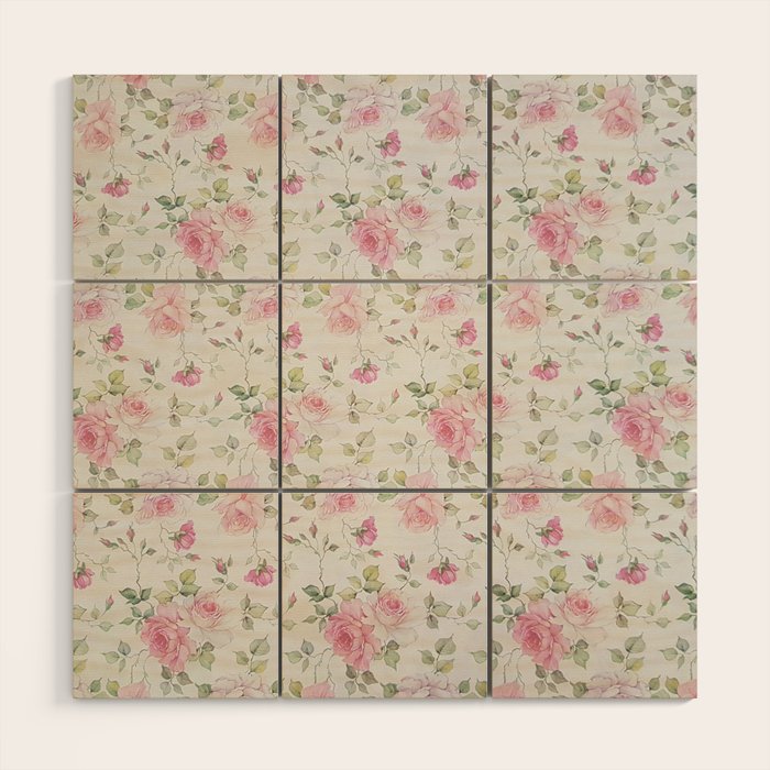 Elegant blush pink white vintage rose floral Wood Wall Art Gallery Image 1