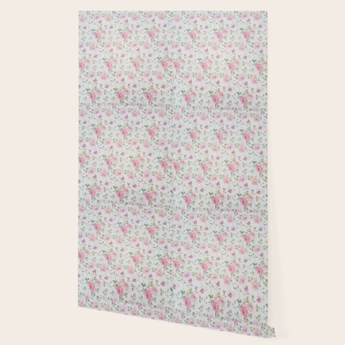 Elegant blush pink white vintage rose floral Wallpaper Gallery Image 2