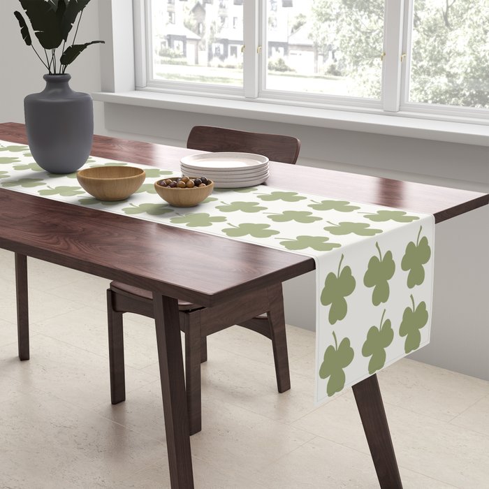 Clovers XXVII Natural Green Botanical Pattern Table Runner Gallery Image 2