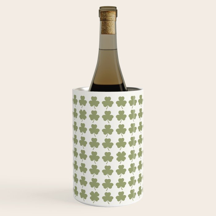 Clovers XXVII Natural Green Botanical Pattern Wine Chiller Gallery Image 1