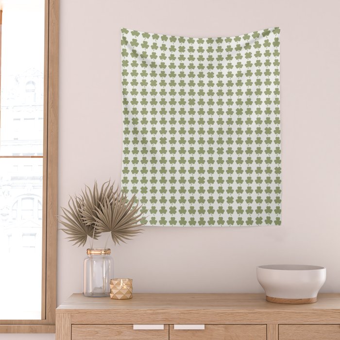 Clovers XXVII Natural Green Botanical Pattern Wall Tapestry Gallery Image 2