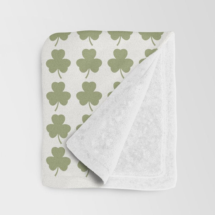 Clovers XXVII Natural Green Botanical Pattern Throw Blanket Gallery Image 3