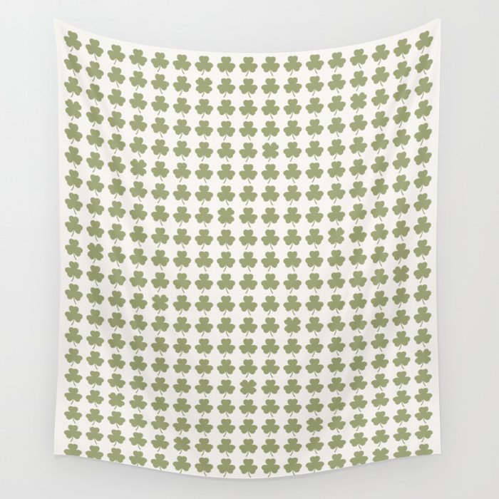 Clovers XXVII Natural Green Botanical Pattern Wall Tapestry Gallery Image 4