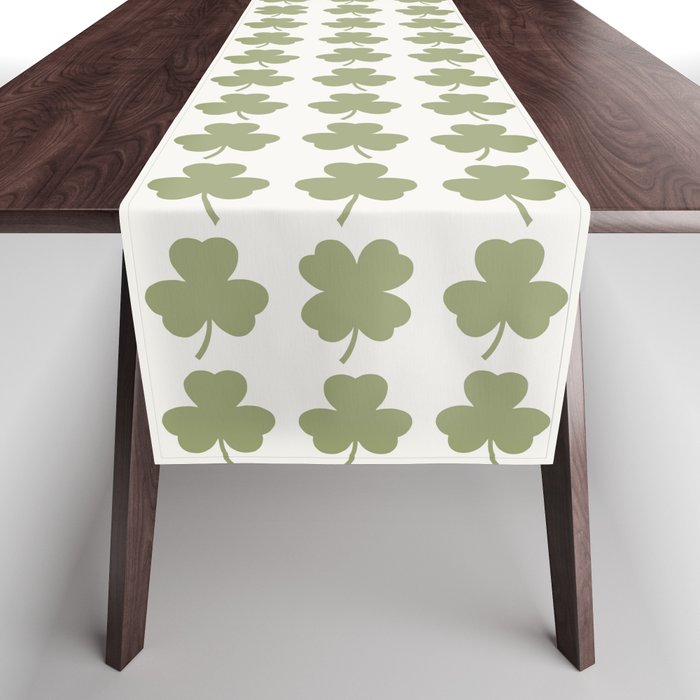 Clovers XXVII Natural Green Botanical Pattern Table Runner Gallery Image 1
