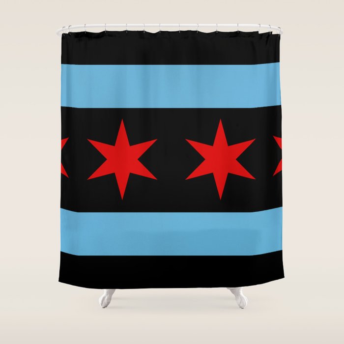 Black Chicago Flag Shower Curtain Gallery Image 1