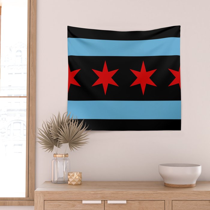 Black Chicago Flag Wall Tapestry Gallery Image 2