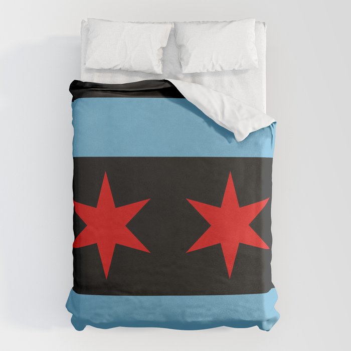 Black Chicago Flag Duvet Cover Gallery Image 1