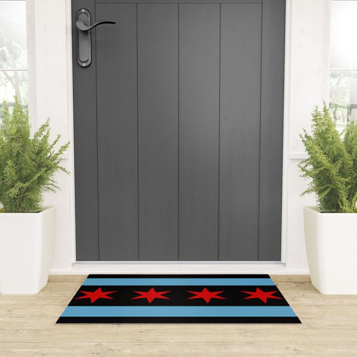 Black Chicago Flag Welcome Mat Gallery Image 3