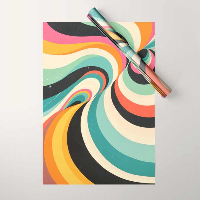 Abstract Retro Swirl 70s Mid-Century Curves Wrapping Paper Gallery Image 1